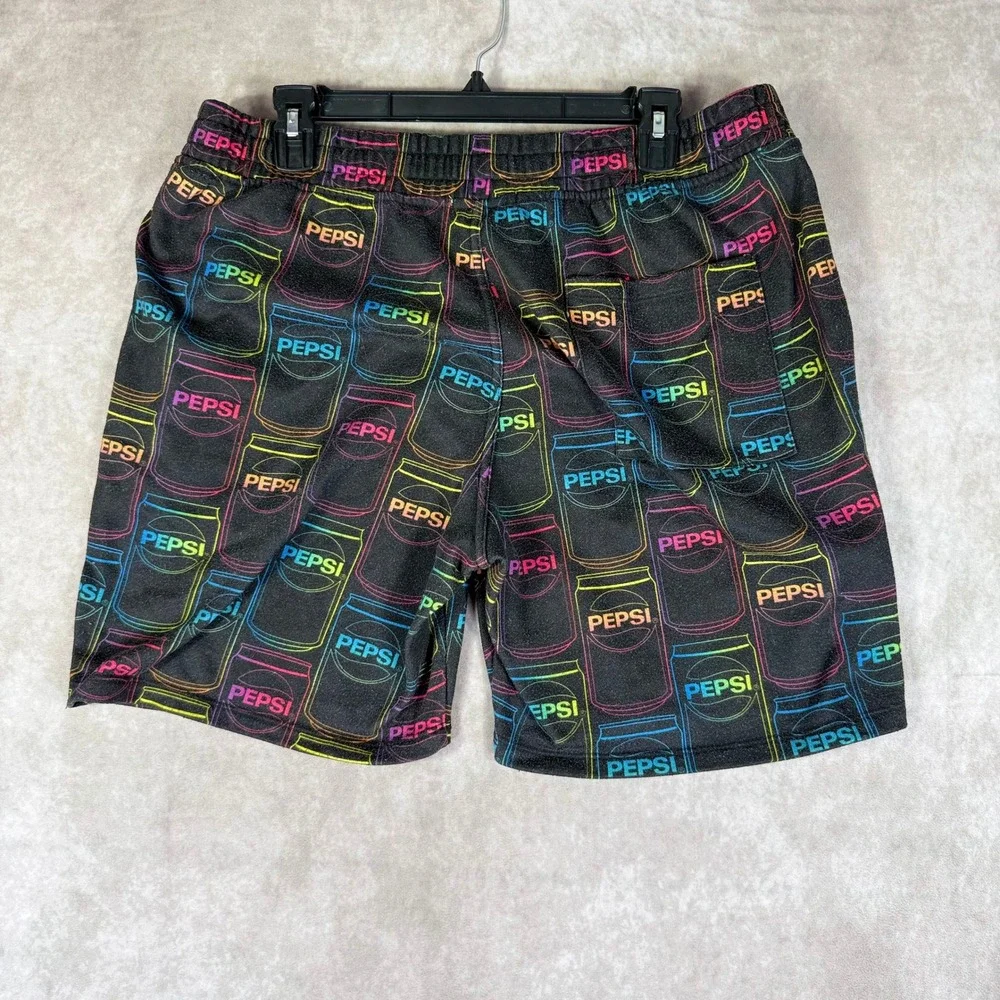 Forever 21 Pepsi Shorts Mens XL Black Neon Soda Can Print Retro Streetwear‎